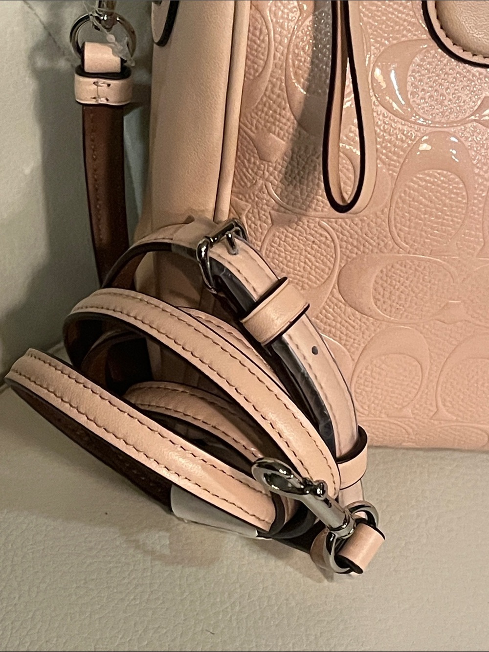 Coach Embossed Pebbled Patent Satchel Crossbody Light Blush Pink Beautiful Lux - Picture 7 of 11